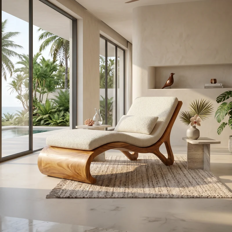 Spry Interior Tropical Luxury Wood Daybed, Organic Modern Lounge Sofa for Bedroom & Villa Living Room, SILDTTRDB004