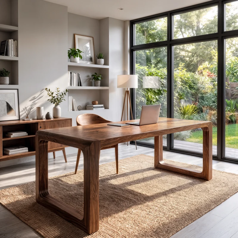 Spry Interior Handcrafted Wooden Desk, Mid-Century Modern Computer Table for WFH Home Office & Study, SINLKIDK136