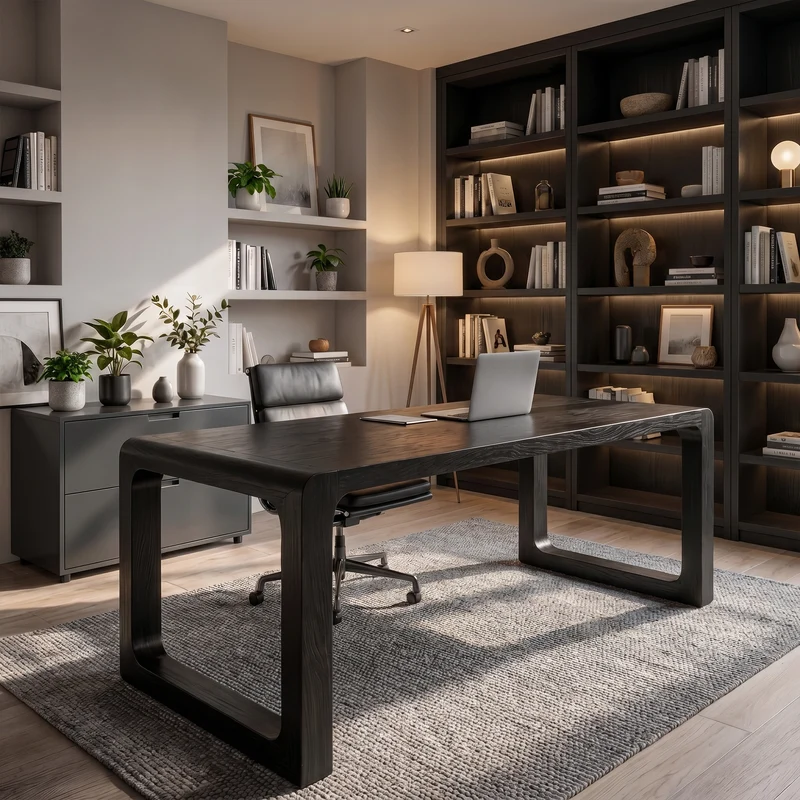 Spry Interior Handcrafted Wooden Desk, Mid-Century Modern Computer Table for WFH Home Office & Study, SINLKIDK136