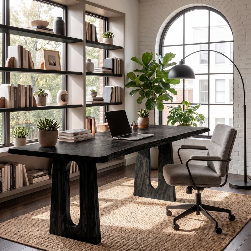 Spry Interior Modern Wood Desk, Handcrafted Writing Computer Table for Creative Studio & WFH Office, SINLKIDK135