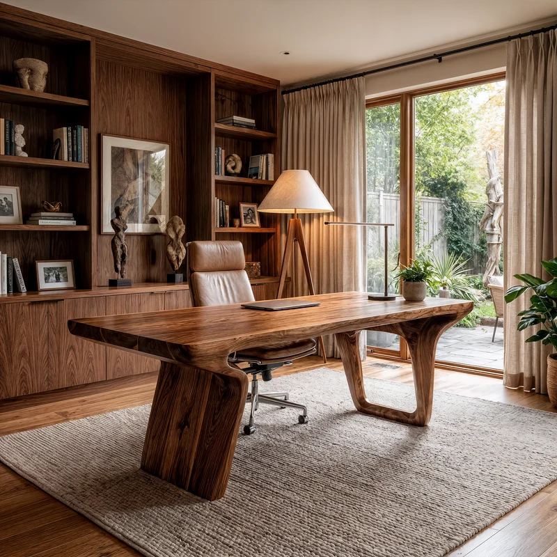 Spry Interior Organic Modern Wood Desk, Unique Handcrafted Computer Writing Table for Home Office, SINLKIDK134