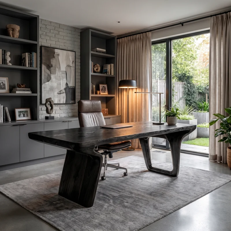 Spry Interior Organic Modern Wood Desk, Unique Handcrafted Computer Writing Table for Home Office, SINLKIDK134