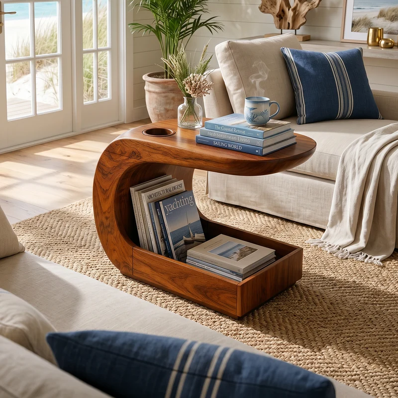 Spry Interior Modern Artistic Wood Side Table, Sculptural Bedside Nightstand for Bedroom Design, SILDTTNSTA053