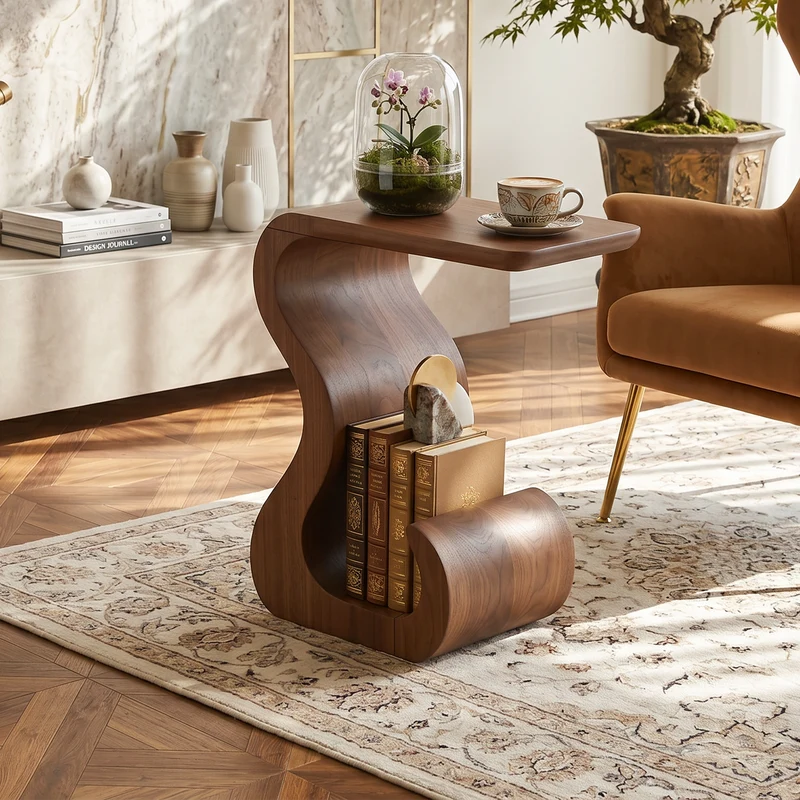 Spry Interior Minimalist Wood Side Table with Open Base, Modern Nightstand Bedside Table for Bedroom, SILDTTNSTA046