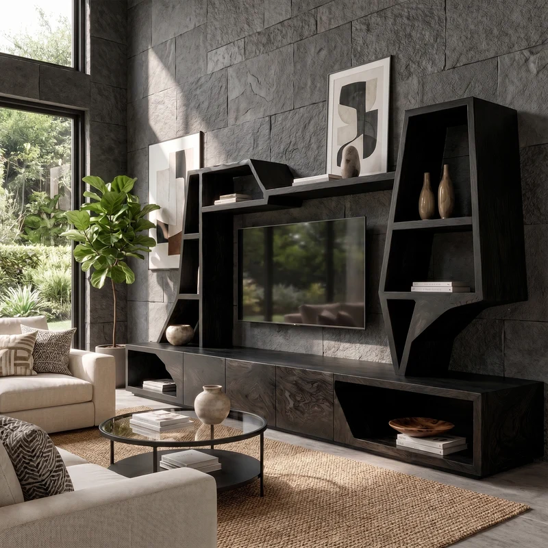 Spry Interior Organic TV Cabinet with Sculptural Branch Shelving, Wall Mounted Media Console for Living Room, SINLKITC056
