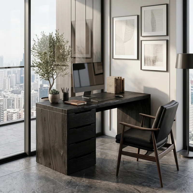 Spry Interior Minimalist Work Desk with Metal X Legs, Modern Wood Writing Computer Table for Home Office & Studio, SILDTTRDE015