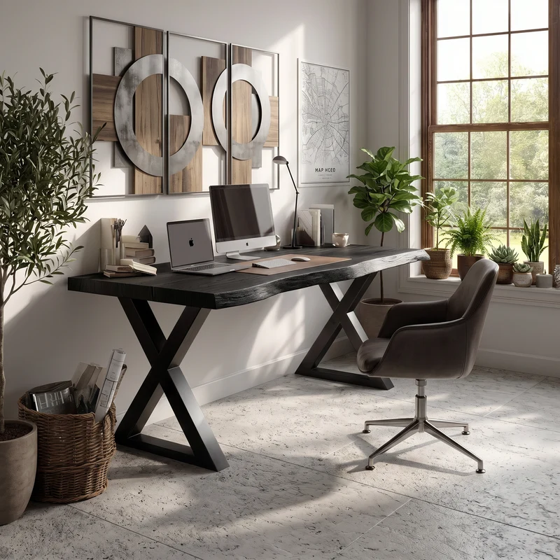 Spry Interior Live Edge Wood Tropical Computer Desk, Rustic Writing Table for Home Office Workspace, SILDTTRDE014
