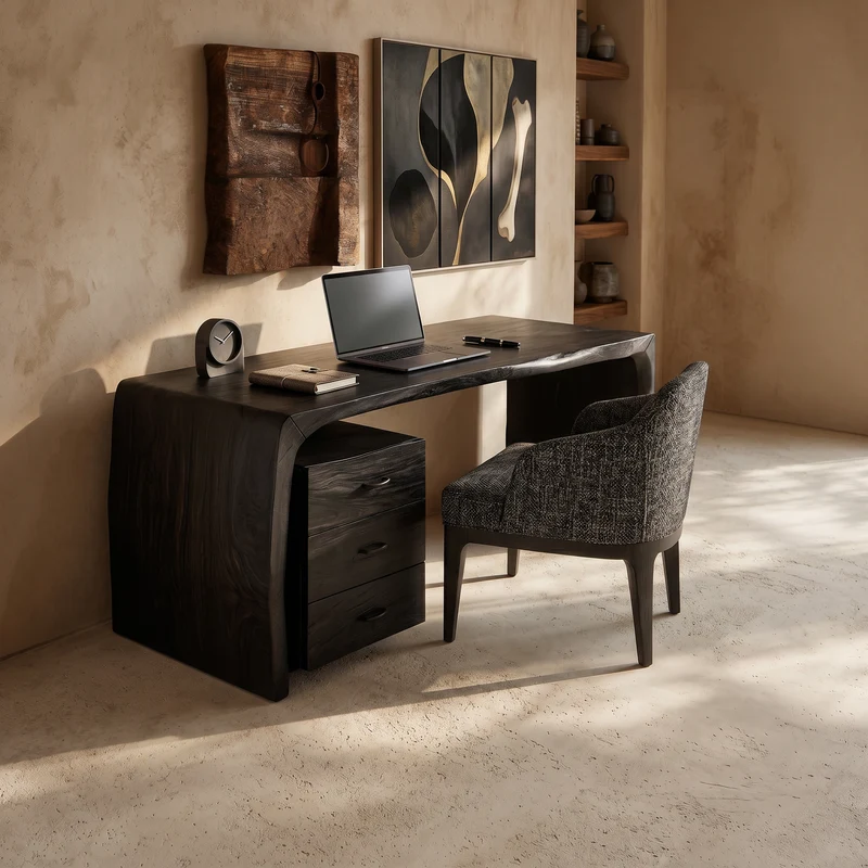 Spry Interior Luxury Executive Desk with Drawer Pedestal, Premium Solid Wood Writing Computer Workstation, SILDTTRDE012