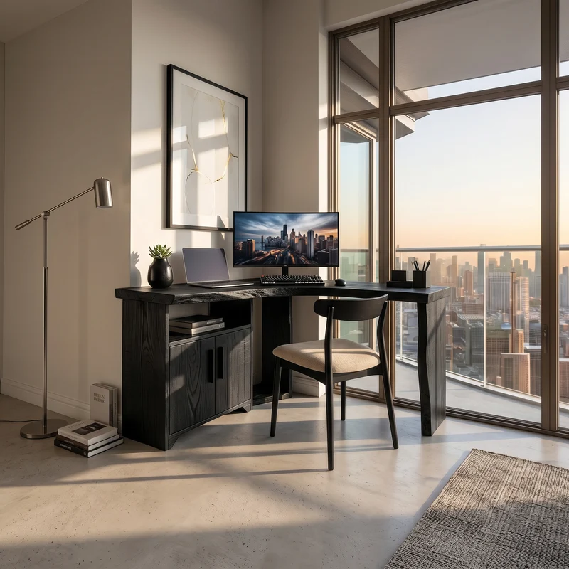 Spry Interior Modern Corner Desk with Cabinet Storage, L-Shaped Wooden Writing Table for Creative Home Office, SILDTTRDE010