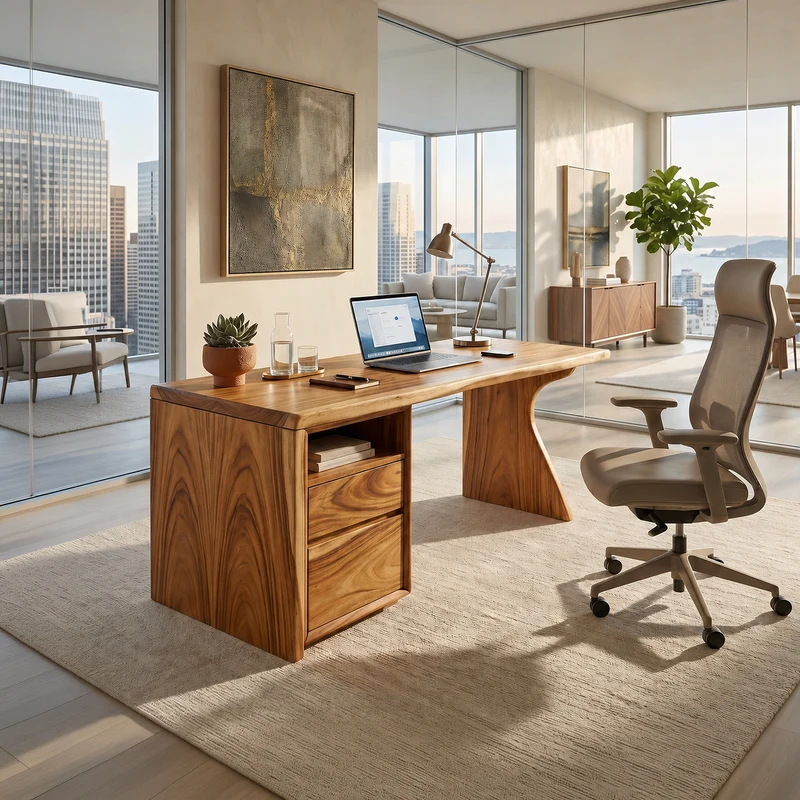 Spry Interior Contemporary Laptop Desk with Side Storage, Compact Wooden Writing Desk for Apartment Home Office, SILDTTRDE007