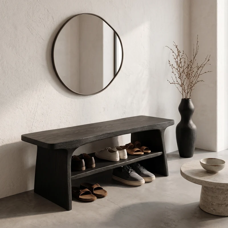 Spry Interior Rustic Shoe Bench with Natural Wood Storage, Handcrafted Entryway Sitting Bench, SINLHASB089