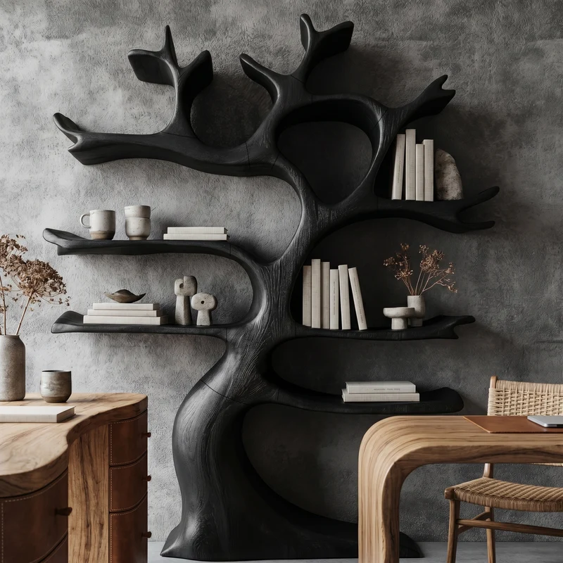 Spry Interior Organic Modern Tree Wall Shelf, Branch-Inspired Bookcase & Floating Storage Display, SINLHATB754