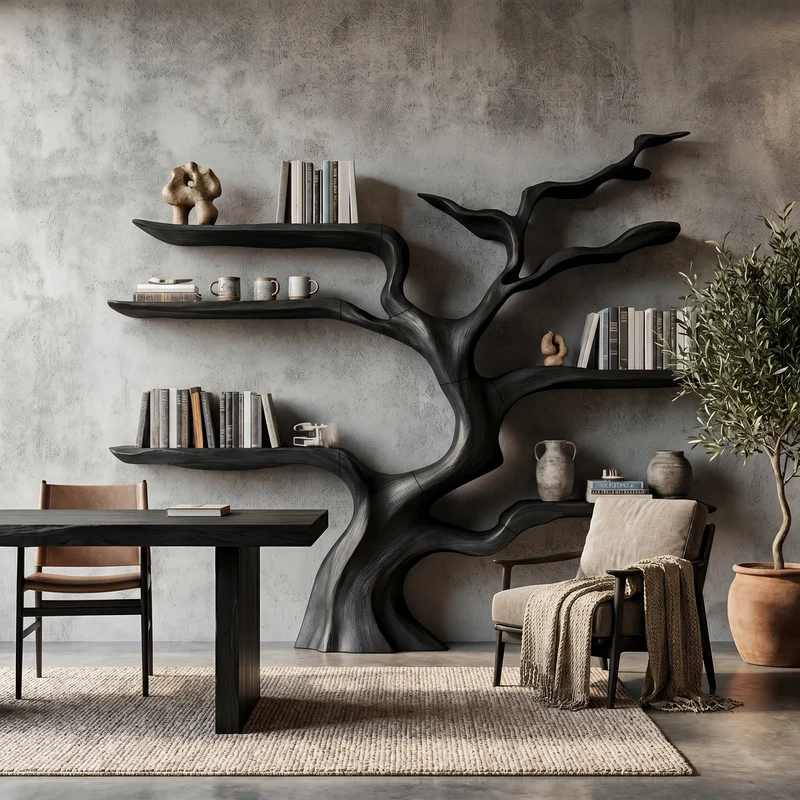 Spry Interior Nature-Inspired Tree Bookshelf, Floating Wooden Shelves, Tree-Shaped Bookcase for Wall, SINLHATB753