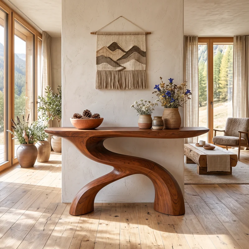 Spry Interior Scandinavian Crescent Hall Table, Modern Wood Demilune Entryway Console Table, SILDTTNCS110