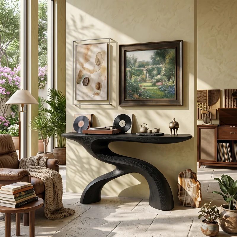 Spry Interior Scandinavian Crescent Hall Table, Modern Wood Demilune Entryway Console Table, SILDTTNCS110