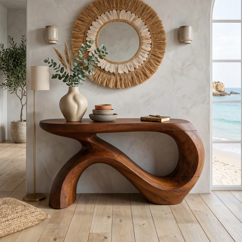 Spry Interior Modern Curved Console Table, Solid Wood Entryway Accent Sofa Table for Living Room, SILDTTNCS106