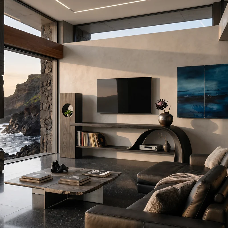 Spry Interior Minimalist Organic TV Stand, Wooden Media Console Cabinet & Living Room Entertainment Center, SILDTTNTVC155