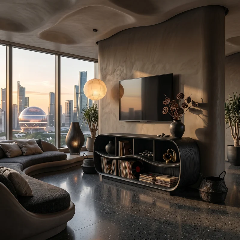 Spry Interior Contemporary Rounded TV Console, Modern Wooden Media Cabinet & Living Room Sideboard, SILDTTNTVC154