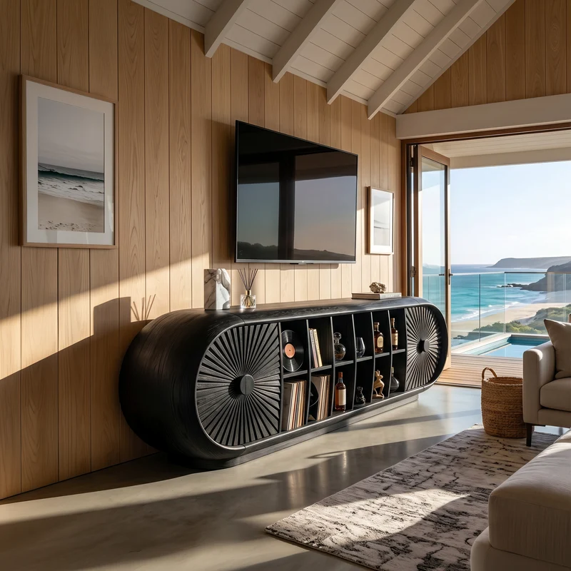 Spry Interior Scandinavian Organic TV Cabinet, Light Wood Media Console & Living Room Sideboard, SILDTTNTVC151