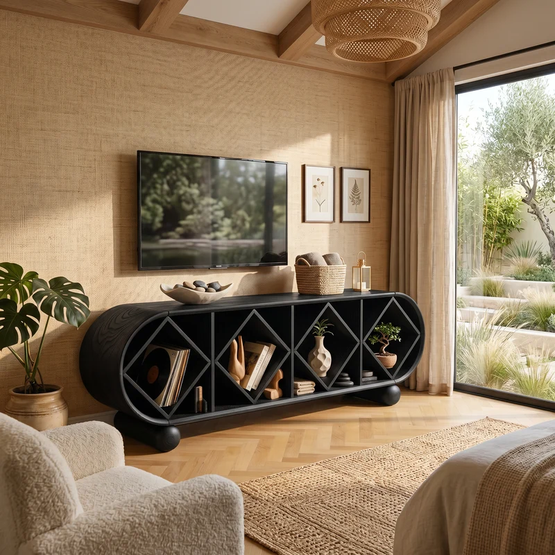 Spry Interior Contemporary Linear TV Console, Sleek Wooden Media Cabinet Sideboard for Living Room, SILDTTNTVC149