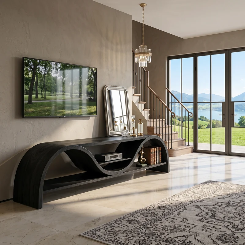 Spry Interior Contemporary Organic TV Stand, Handcrafted Wood Media Console Cabinet for Living Room, SILDTTNTVC139