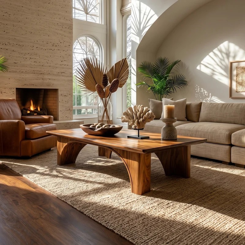 Spry Interior Arched Wood Coffee Table, Mid-Century Modern Curved Base Center Table for Garden Room and Living Room, Solid Wood, SILDTTRCF130