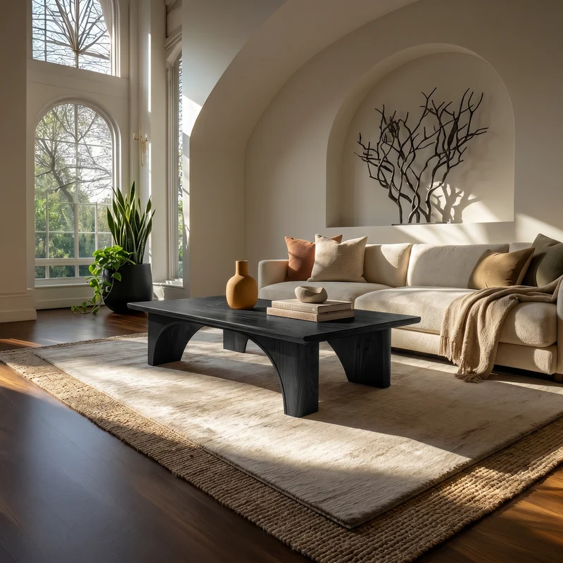 Spry Interior Arched Wood Coffee Table, Mid-Century Modern Curved Base Center Table for Garden Room and Living Room, Solid Wood, SILDTTRCF130