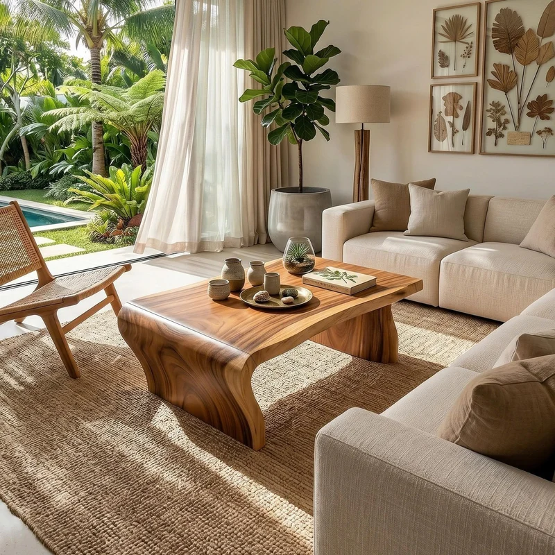 Spry Interior Tropical Rectangular Solid Wood Coffee Table, Modern Center Table for Villa Lounge, Coastal Living Room Furniture, SILDTTRCF126