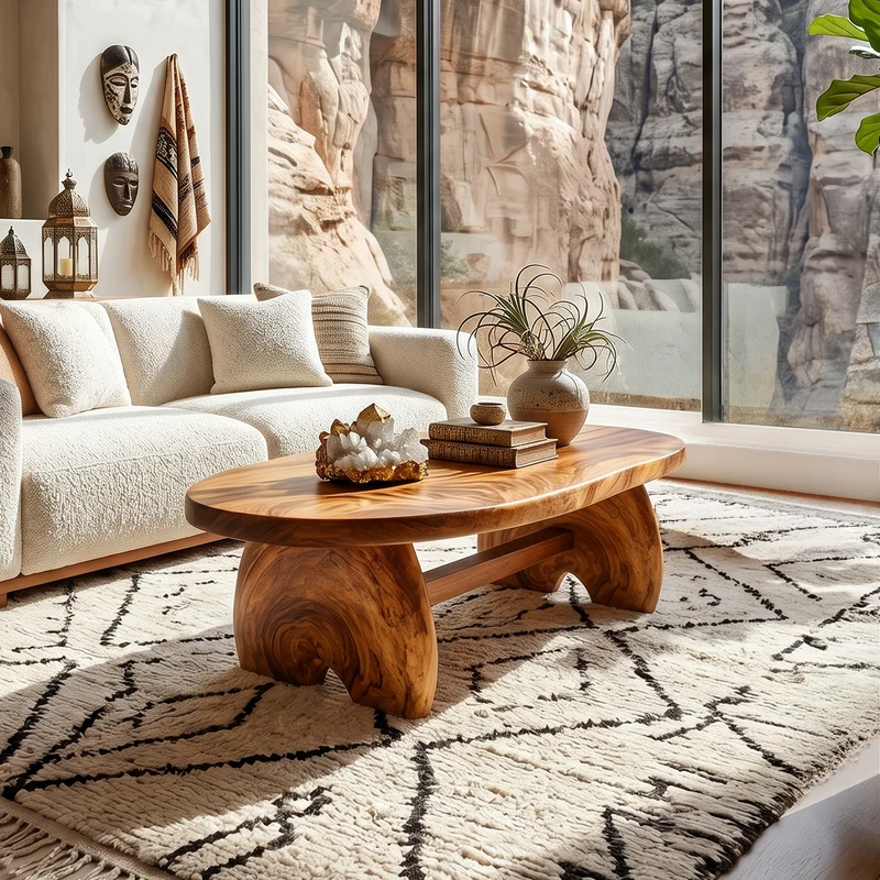 Spry Interior Boho Oval Solid Wood Coffee Table, Bohemian Style Lounge Center Table for Moroccan Inspired Living Room Decor, SILDTTRCF120