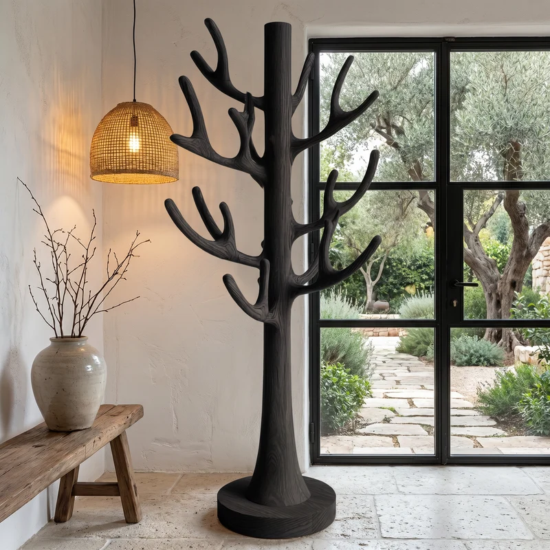 Spry Interior Tree Inspired Standing Coat Rack, Rustic Solid Wood Coat Hanger with Multiple Branch Hooks for Entryway & Foyer, SINLHATCR117