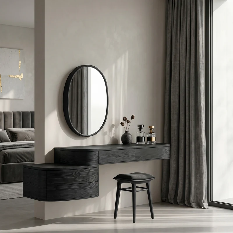 Spry Interior Modern Wooden Wall Mounted Makeup Vanity, Floating Dressing Table Desk with Drawer for Bedroom, Small Space Saving - RTTHHNVAN020