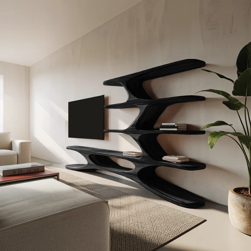 Spry Interior Organic Wood TV Cabinet with Branches Design, Contemporary Natural Media Console Table for Living Room Home Decor - RTTHHNTVC068