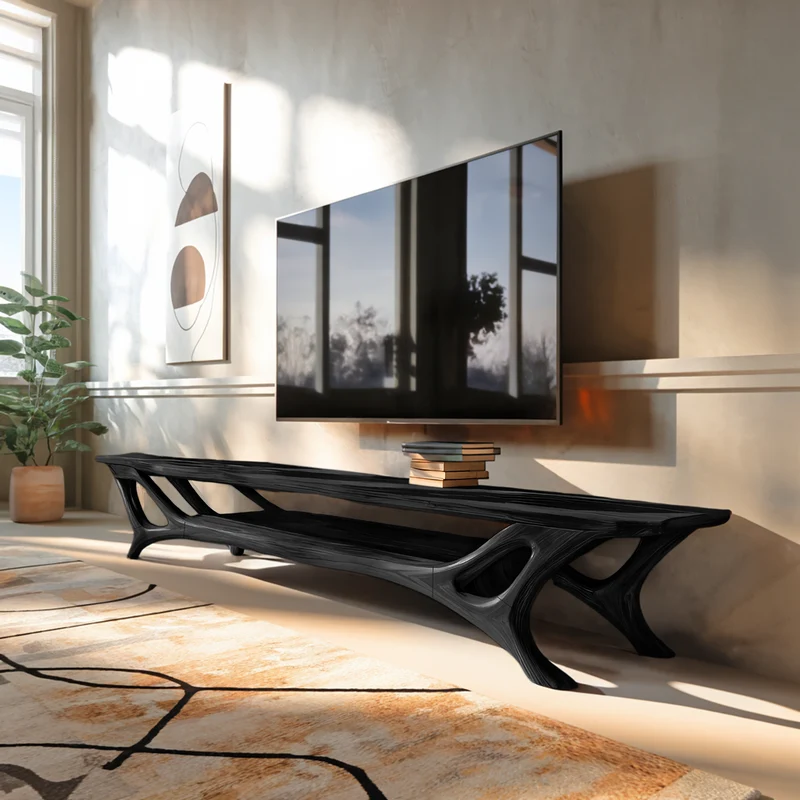 Spry Interior Curved Wood TV Stand for Contemporary Living Room, Modern Sculptural Media Console Credenza Entertainment Center - RTTHTTTVC056