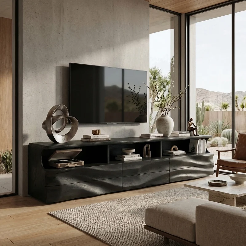 Spry Interior Modern Wooden TV Cabinet, Compact Media Console Credenza for Apartment Living Room Interior Furniture Space-Saving - RTTHHNTVC102