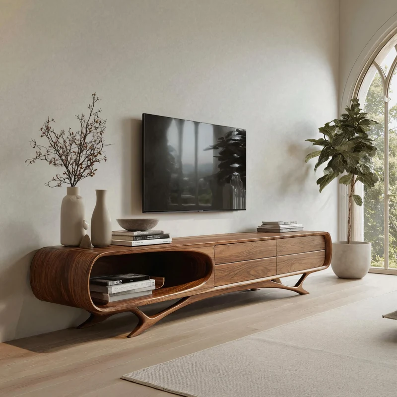 Spry Interior Contemporary Wooden TV Cabinet, Modern Living Room Media Console Credenza, Rustic Wood Entertainment Center - RTTHHNTVC084