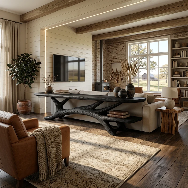 Spry Interior Statement TV Stand with Curved Wood Design, Modern Living Room Sculptural Media Console Entertainment Center - RTTHTTTVC058