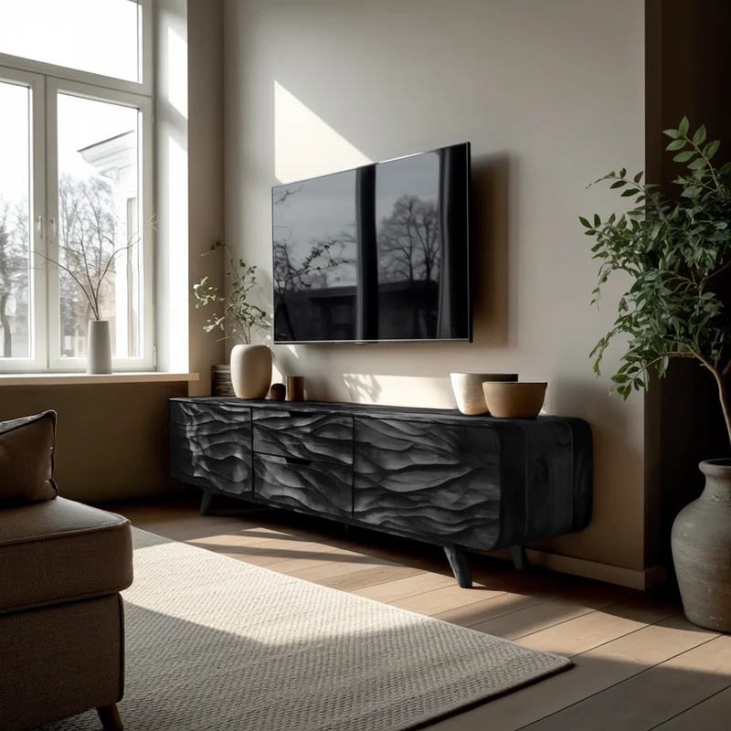 Spry Interior Handcrafted Wooden TV Stand with Stylish Storage Cabinets, Modern Artisan Media Console for Living Room - RTTHTTTVC047