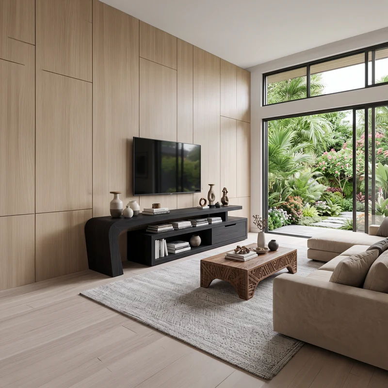 Spry Interior Scandinavian Natural Wood TV Cabinet, Nordic Minimalist Media Console Entertainment Center for Living Room - RTTHTTTVC035