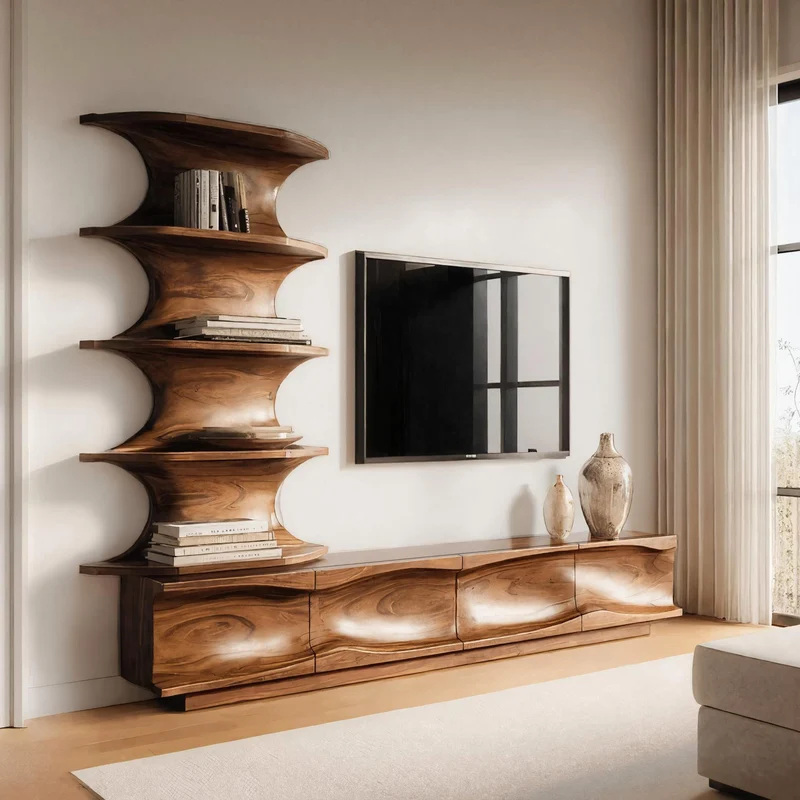 Spry Interior Modern Wooden TV Console with Vertical Open Shelving, Component Storage Media Center for Living Room - SITHHNTVC024