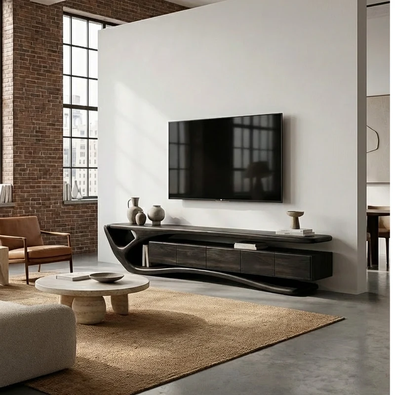 Spry Interior Contemporary Wooden TV Cabinet, Modern Living Room Area Media Console Credenza, Rustic Wood TV Stand - RTTHHNTVC093