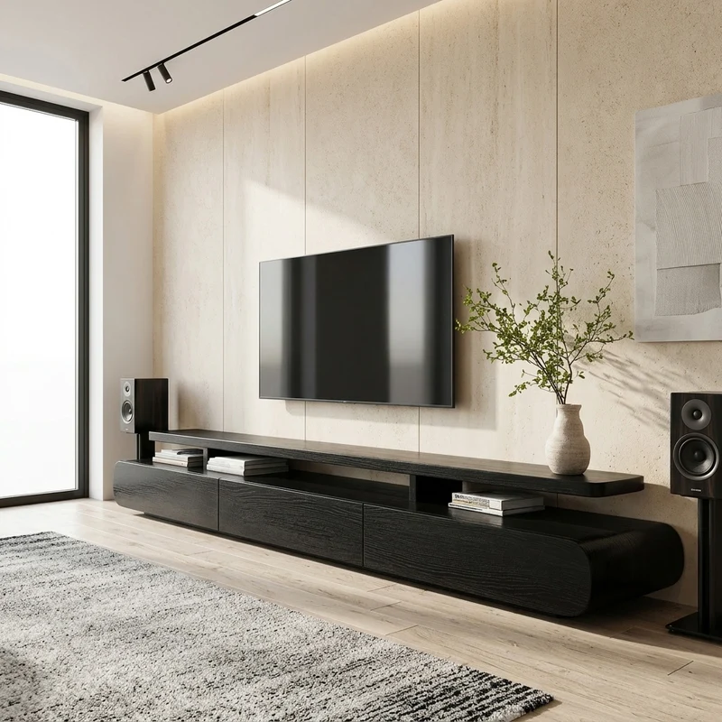Spry Interior Modern Organic Natural Wood TV Stand, Eco-Friendly Timber Media Console Credenza for Living Room Furniture - RTTHHNTVC103
