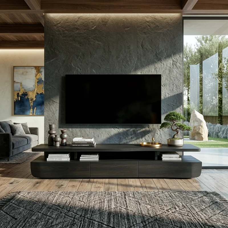 Spry Interior Contemporary Wooden TV Cabinet with Functional Storage Drawers, Modern Media Console for Home Living Room - RTTHTTTVC064