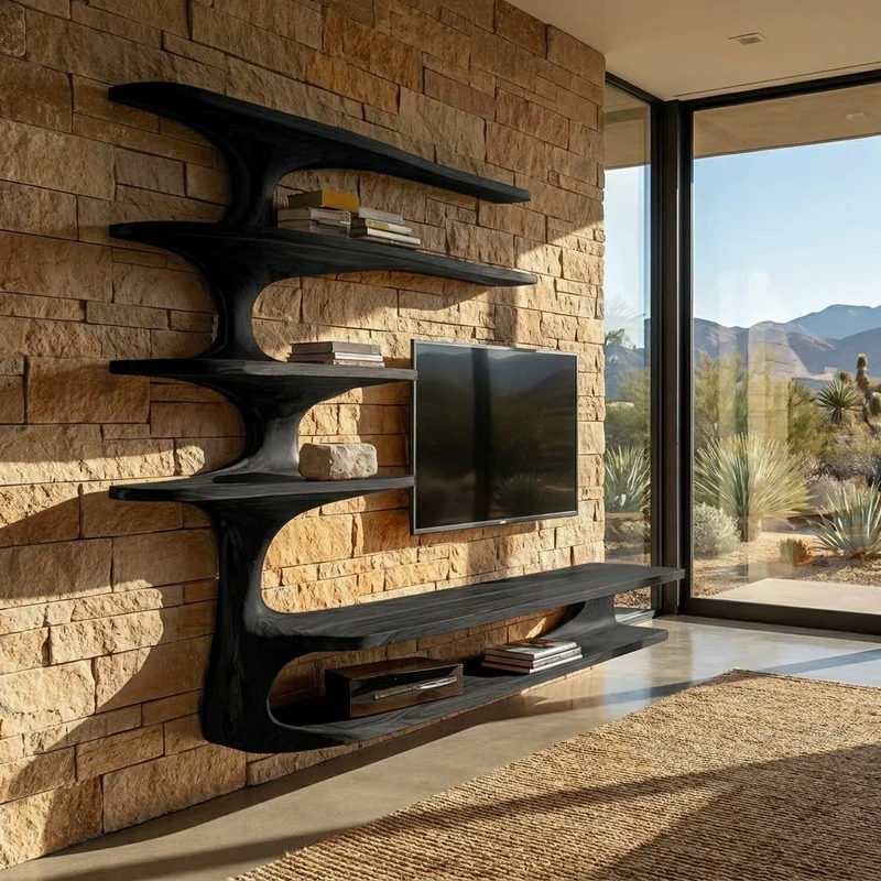 Spry Interior Modern Natural Wood TV Console with Open Component Shelving, Timber Media Center Storage for Living Room - RTTHHNTVC100