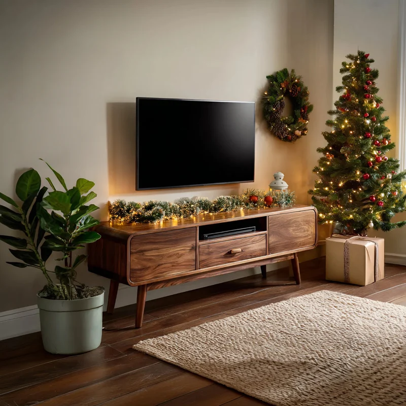 Spry Interior Mid-Century Wood TV Console with Rounded Edge, Retro Media Stand Credenza, Contemporary Living Room Furniture - SITHTTCM001