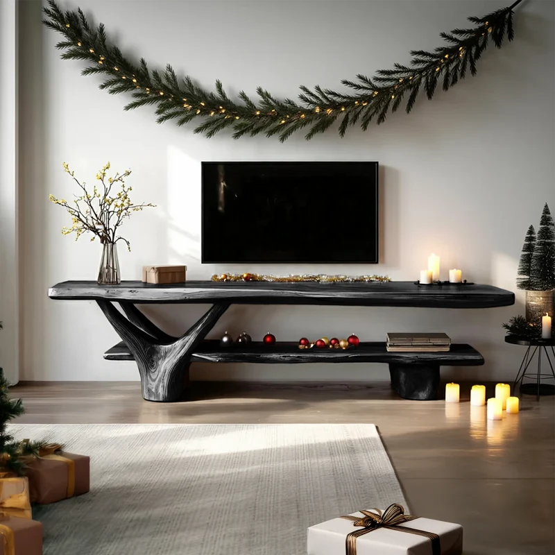 Handcrafted Wooden Live Edge TV Console, Solid Wood Media Stand Entertainment Center for Modern Living Room & Entryway Decor, SILDTTNCTV011
