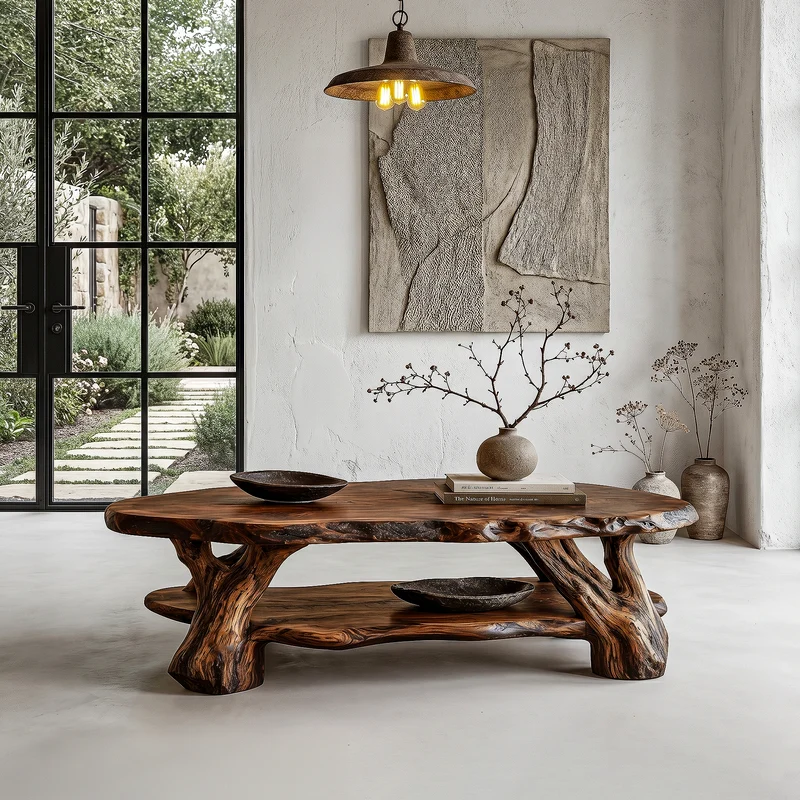 Spry Interior Nature Inspired Coffee Table with Sculptural Root Wood Design, Organic Solid Wood Center Table for Living Room, Model SINLHACF390