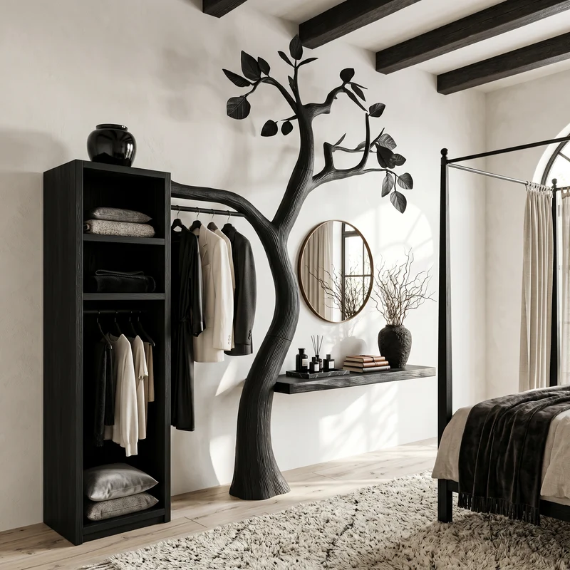 Spry Interior Natural Wood Tree Coat Rack, Standing Wardrobe Hanger for Bedroom, Entryway and Walk-In Closet, Model SINLSATCR109