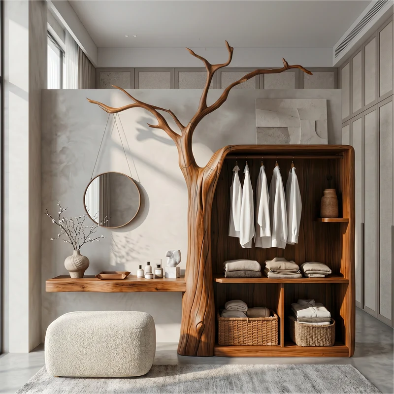 Spry Interior Organic Modern Wooden Tree Coat Rack, Standing Hanging Clothes Rack for Bedroom, Entryway & Dressing Room, Model SINLSATCR108