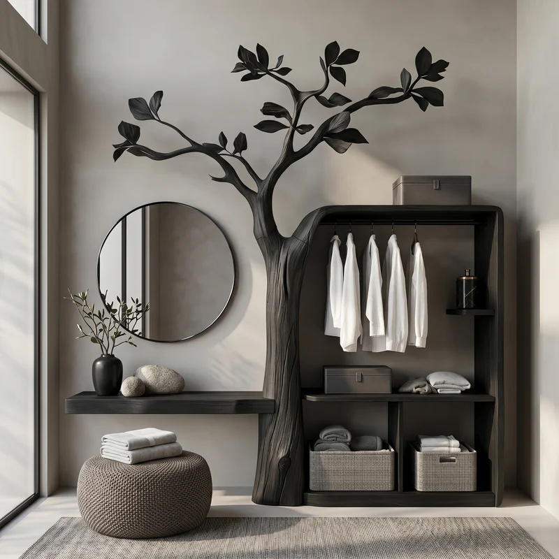 Spry Interior Organic Modern Wooden Tree Coat Rack, Standing Hanging Clothes Rack for Bedroom, Entryway & Dressing Room, Model SINLSATCR108