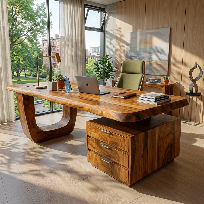 Spry Interior Minimalist Wooden Desk with Drawers, Handcrafted Solid Wood Writing Desk for Home Office & Workspace, Model RTTHTTDE069